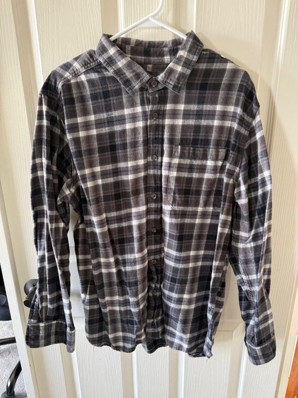 Eddie Bauer Black and Gray Plaid Button-Down Shirt